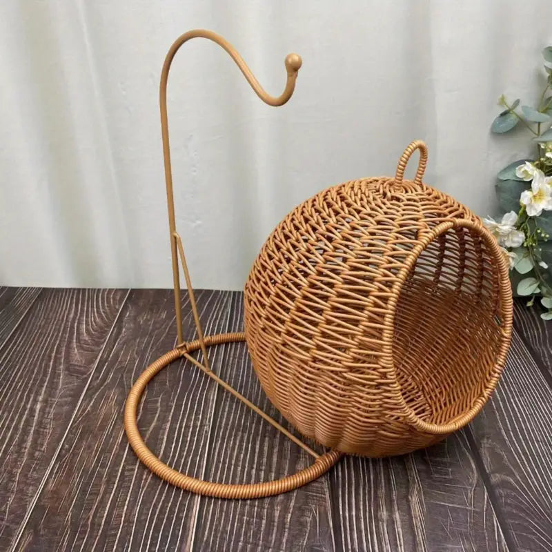 Tm Cage pour chat en rotin imitation - Nid suspendu pour chat avec design semi-fermé — Arbres à chat et griffoirs — photo 5