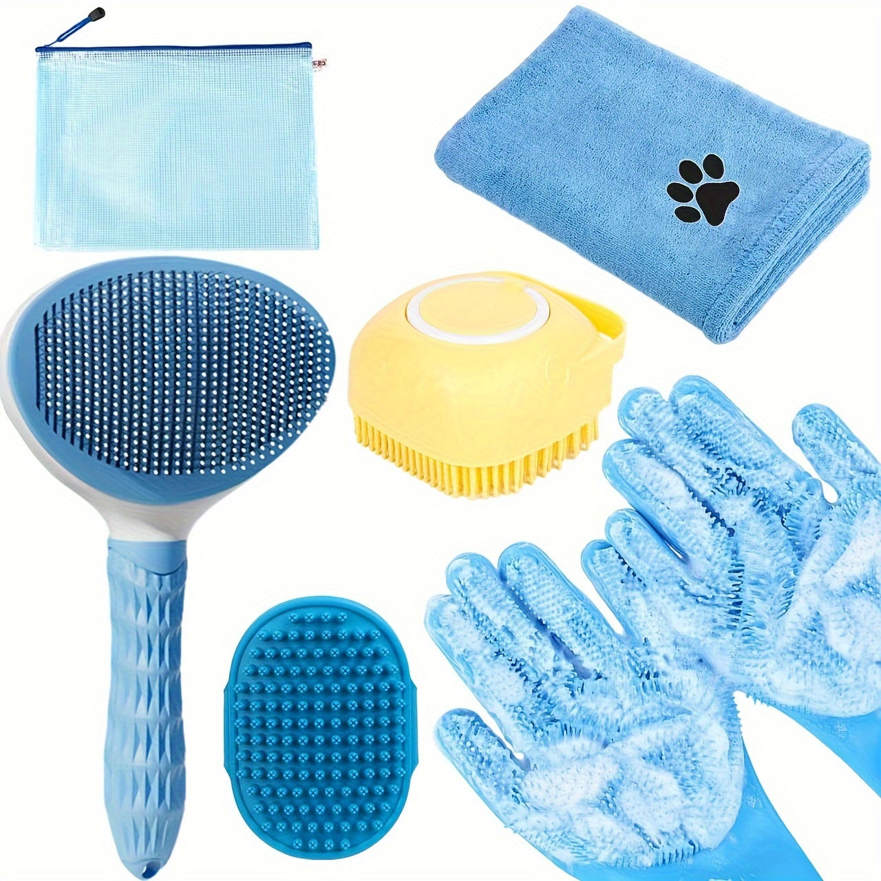 Tm Kit de toilettage pour bain canine avec brosse, 6 pièces avec gants et serviette — photo 2