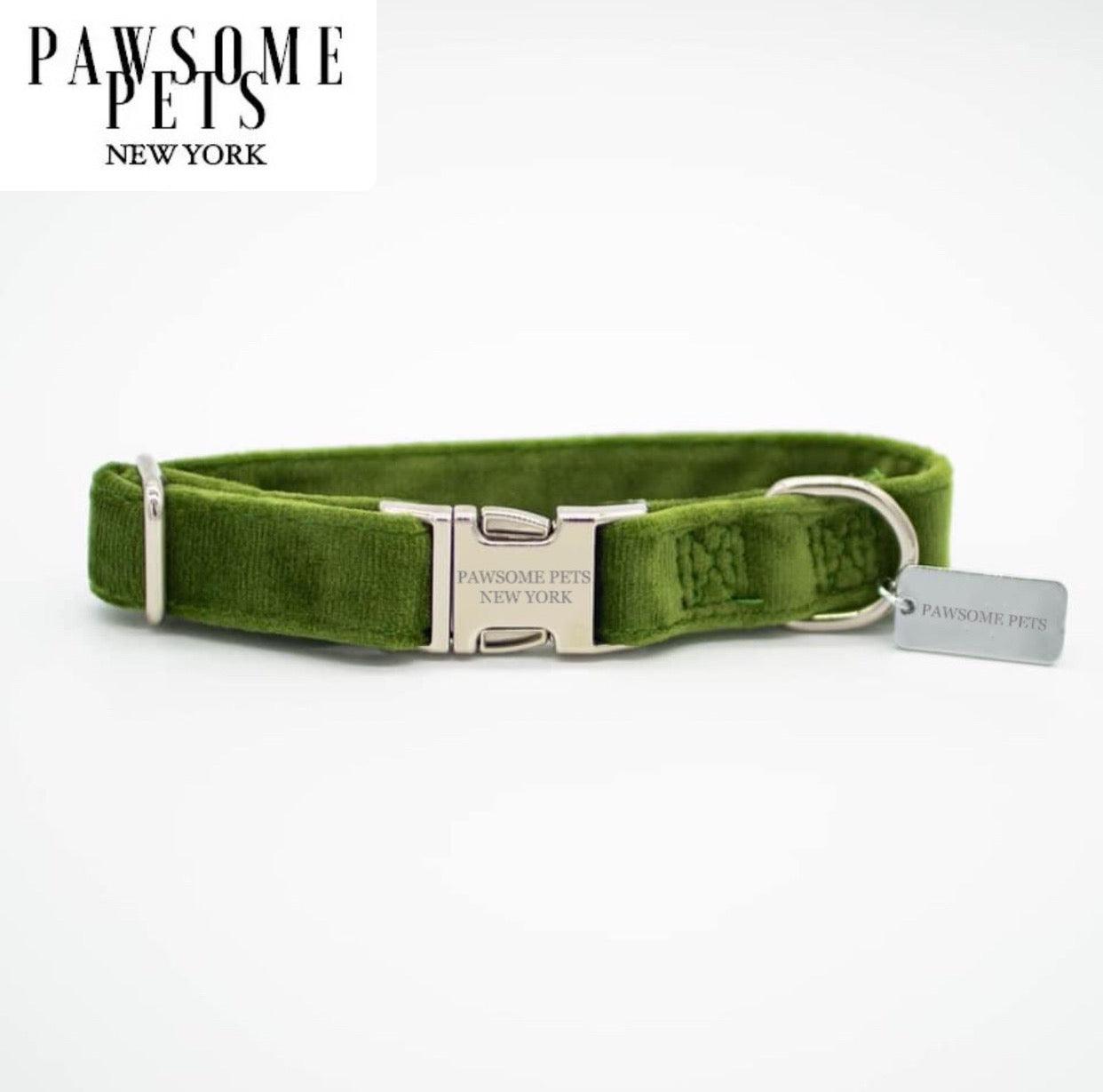 Pawsome Pets New York Collier pour petit chien et chat - Velours vert olive — photo 2