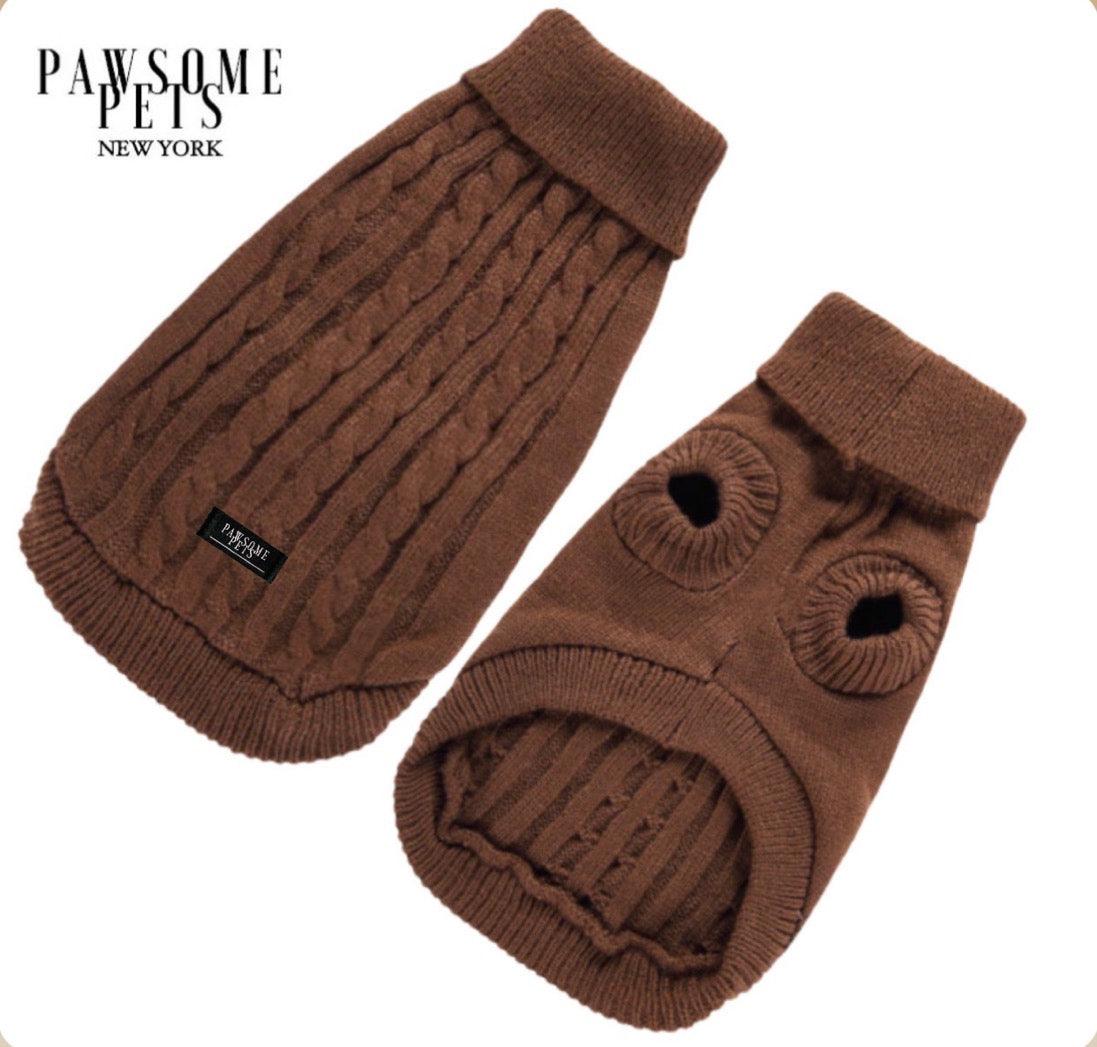 Pawsome Pets New York Sweter w splot sznurkowy dla psa i kota - Brązowy — Ubranka dla psów — photo 2