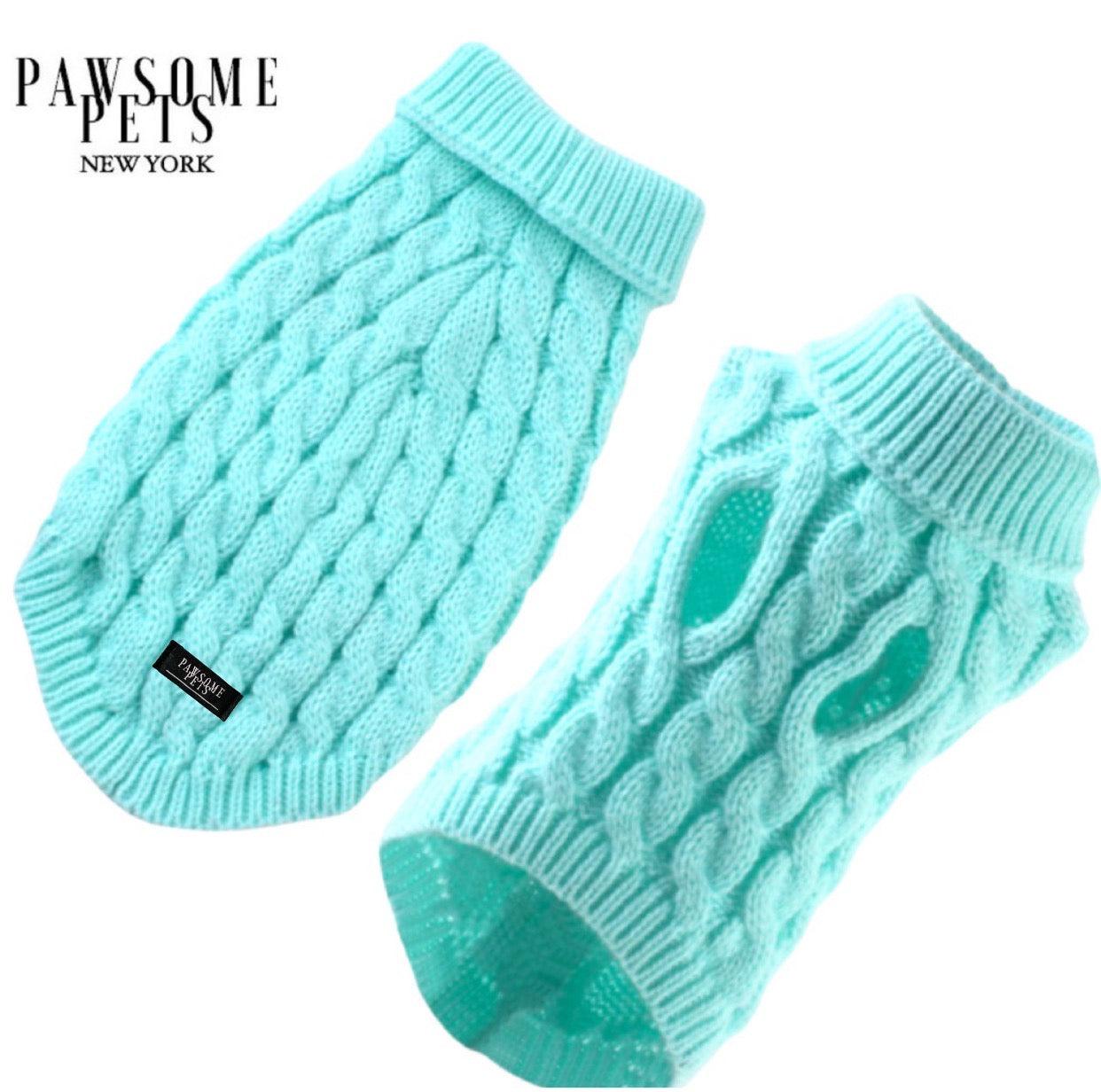 Pawsome Pets New York (Ekstra ciepły) sweter w splot dla psa i kota - Zielony miętowy — Ubranka dla psów — photo 2