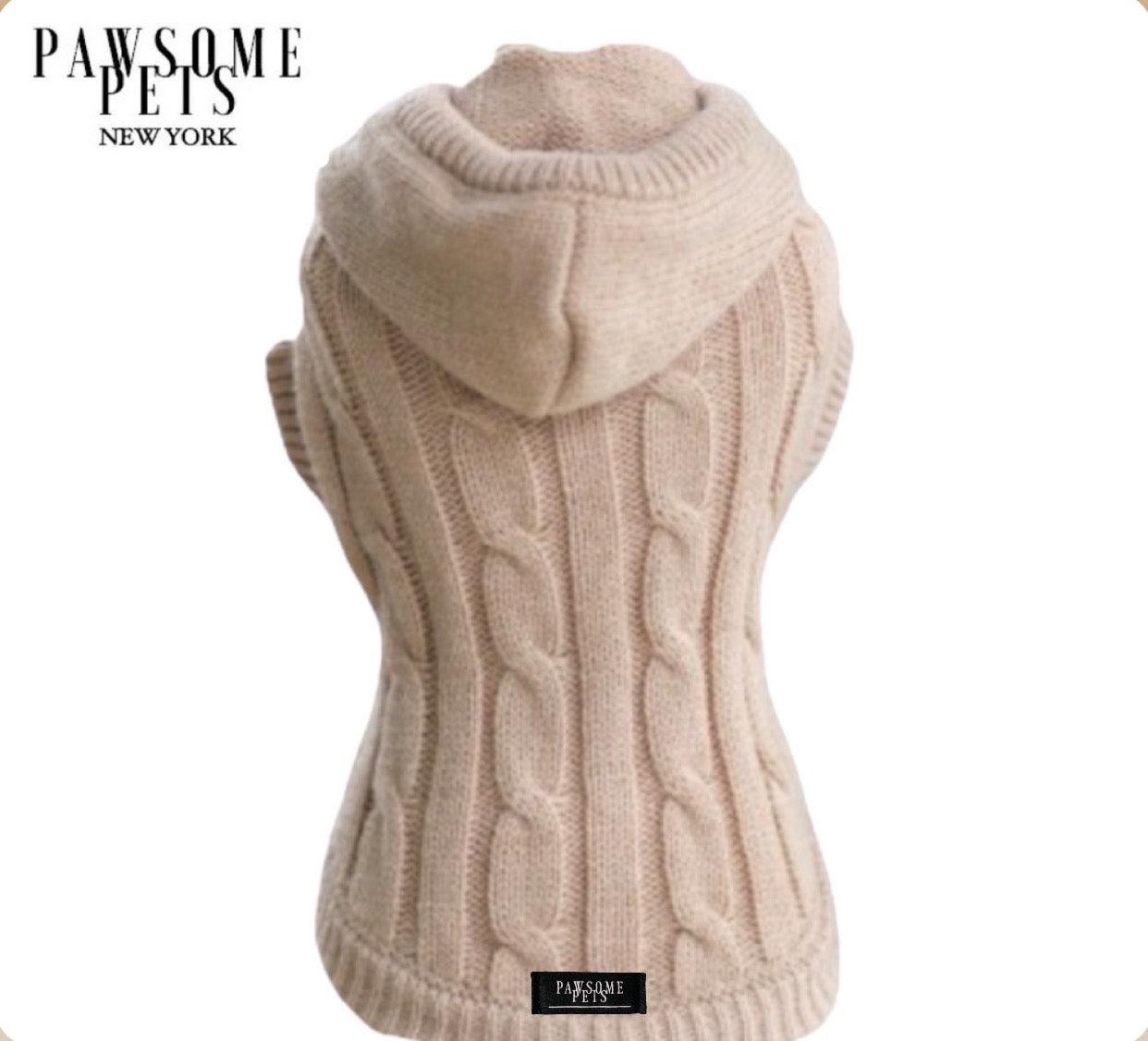 Pawsome Pets New York (Extra warm) pull tricoté pour chien et chat avec bonnet - Beige — Vêtements pour chiens — photo 2