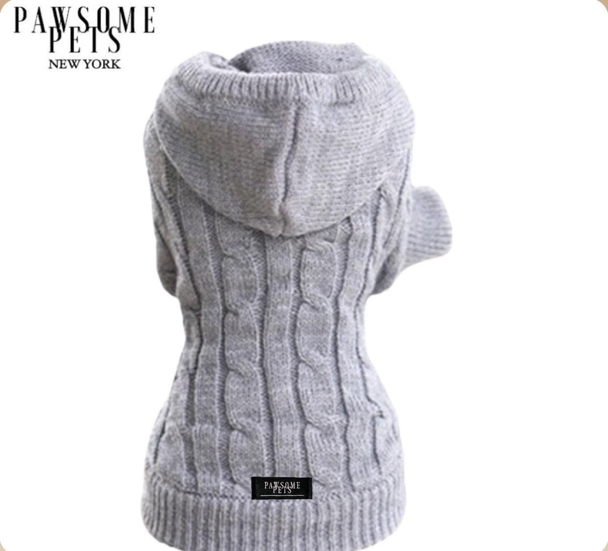 Pawsome Pets New York (Ekstra ciepły) sweter w splot dla psa i kota z kapeluszem - Szary — Ubranka dla psów — photo 2