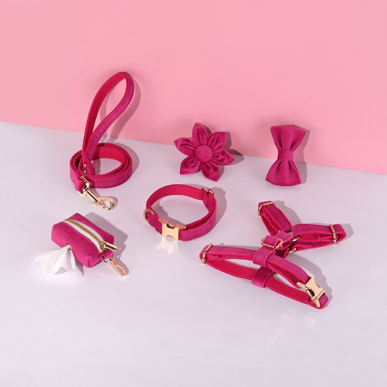 Pawsome Pets New York ZESTAW STEP IN FLORAL - ROSE PINK (6 sztuk) — Obroże, smycze i szelki — photo 2
