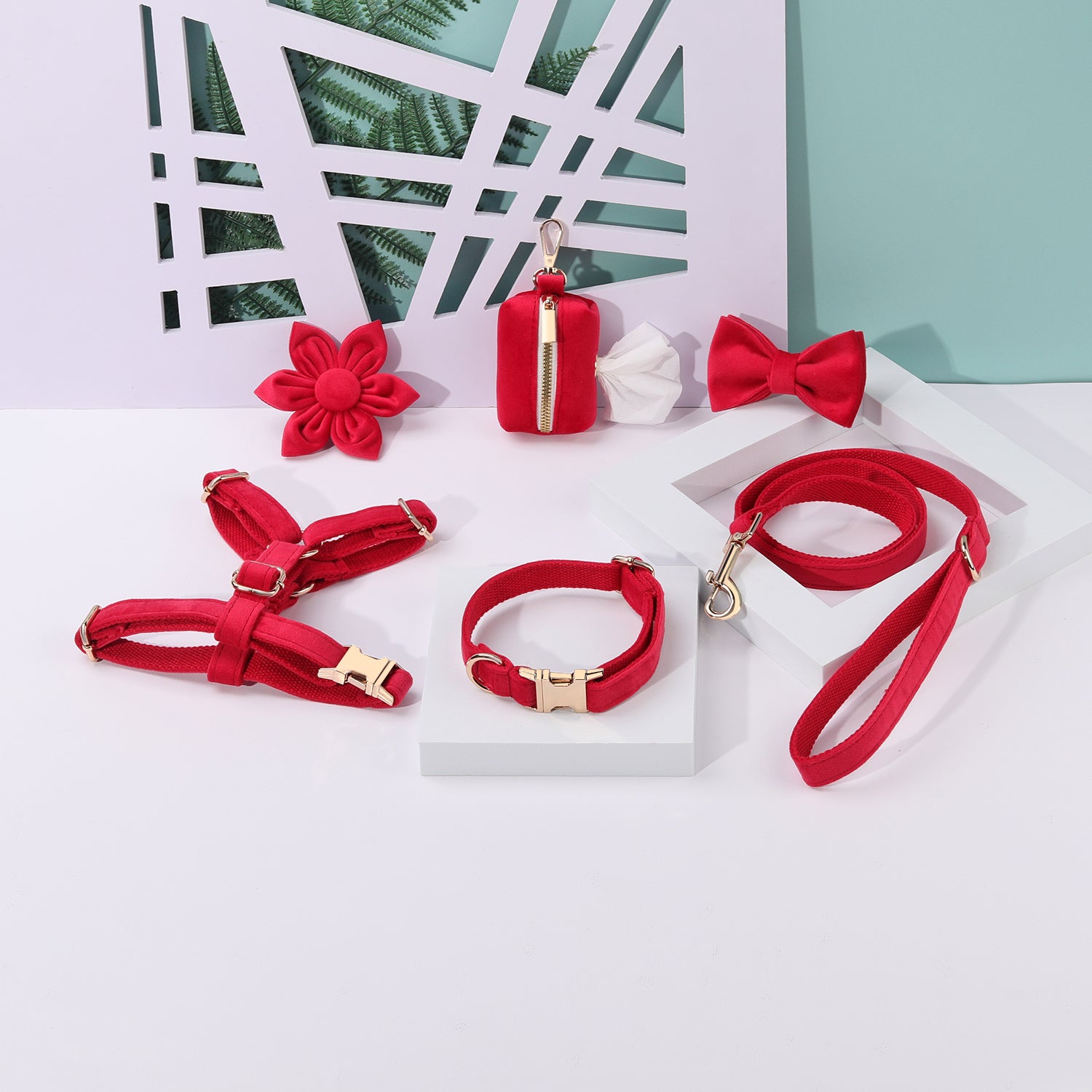 Pawsome Pets New York ENSEMBLE FLORAL STEP IN - ROUGE (6 pièces) — Colliers, laisses et harnais — photo 2