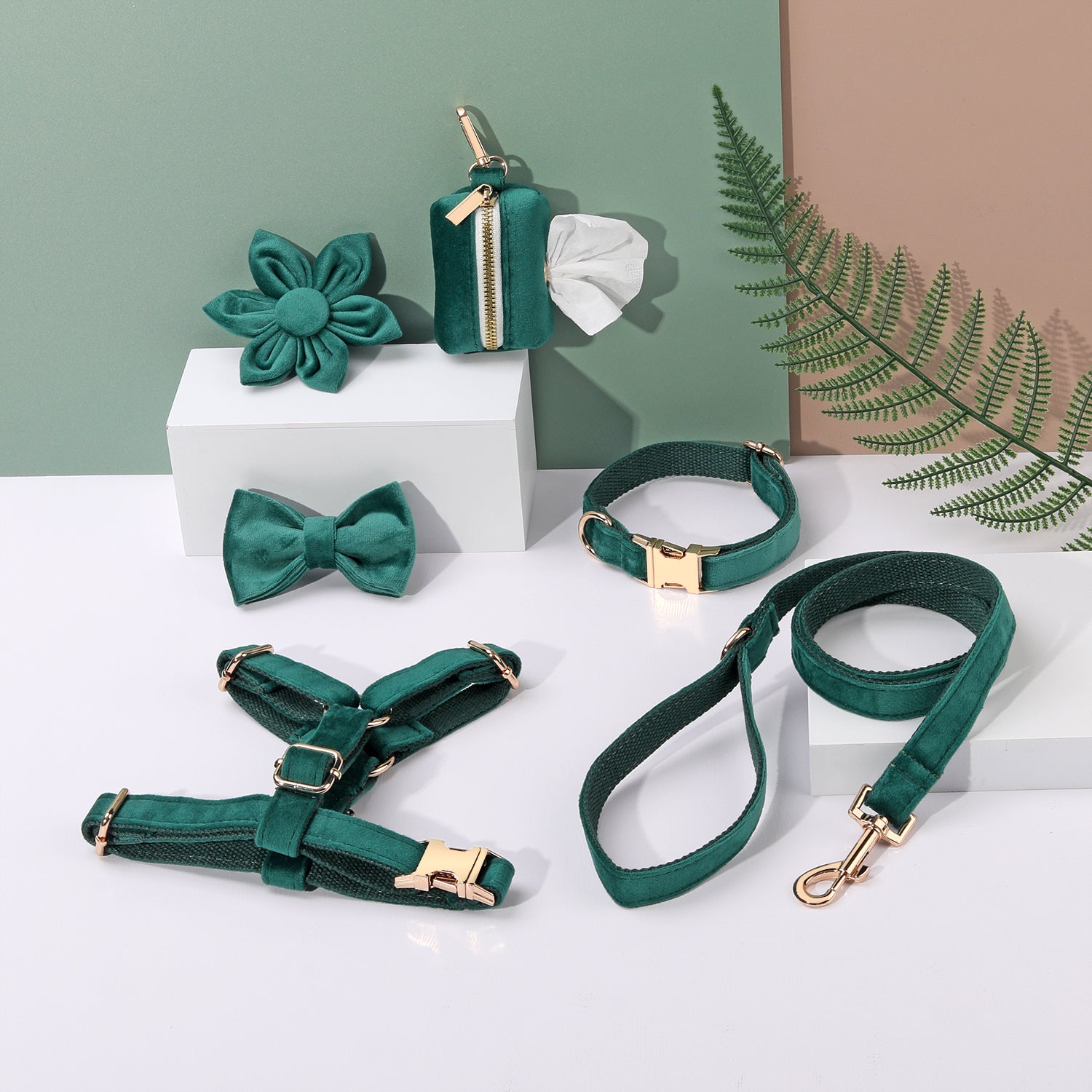 Pawsome Pets New York STEP IN FLORAL BUNDLE - DARK GREEN (6 pieces) — Obroże, smycze i szelki — photo 2