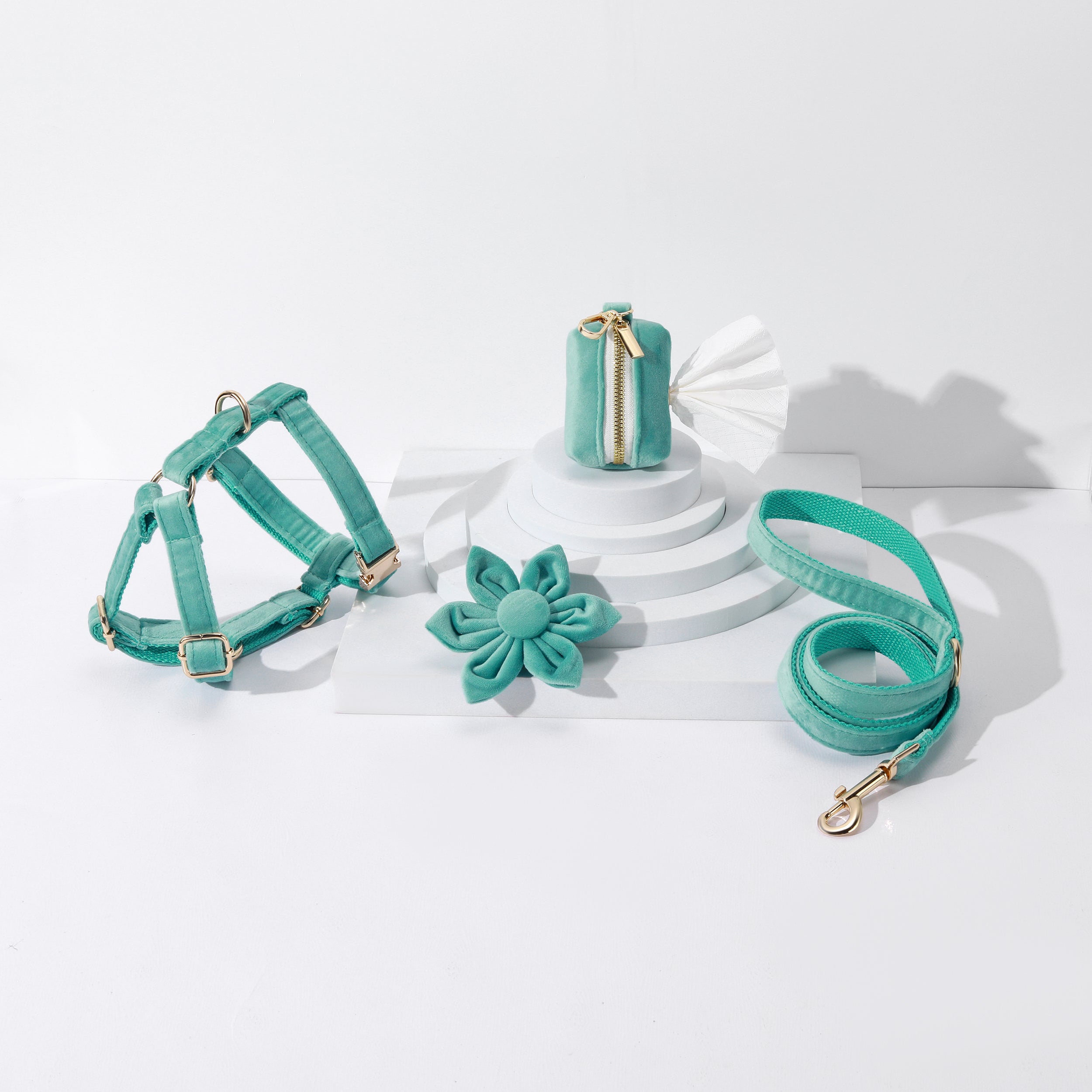 Pawsome Pets New York STEP IN FLORAL BUNDLE - Green (4 pieces) — Obroże, smycze i szelki — photo 2