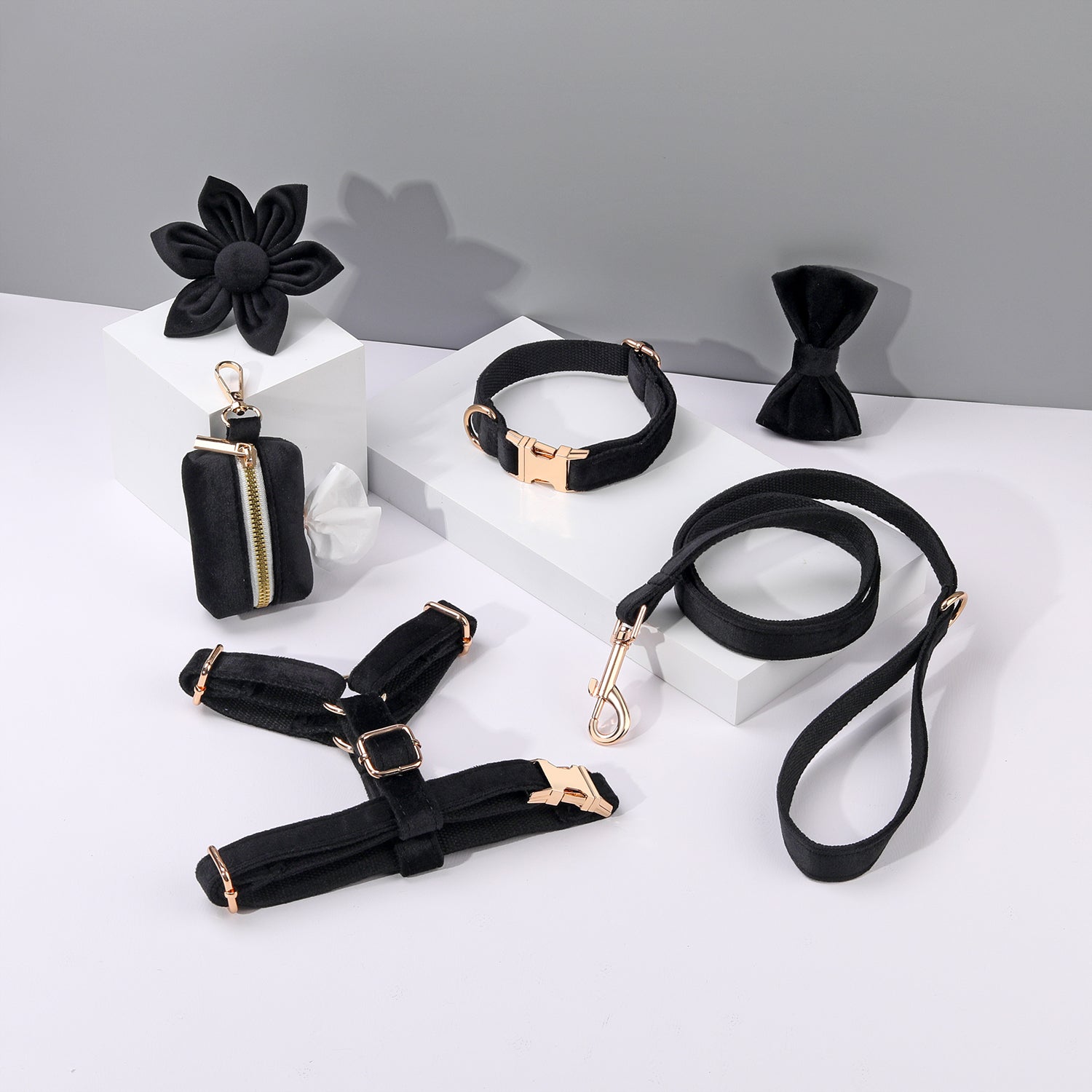 Pawsome Pets New York STEP IN FLORAL BUNDLE - BLACK (6 pieces) — Obroże, smycze i szelki — photo 2