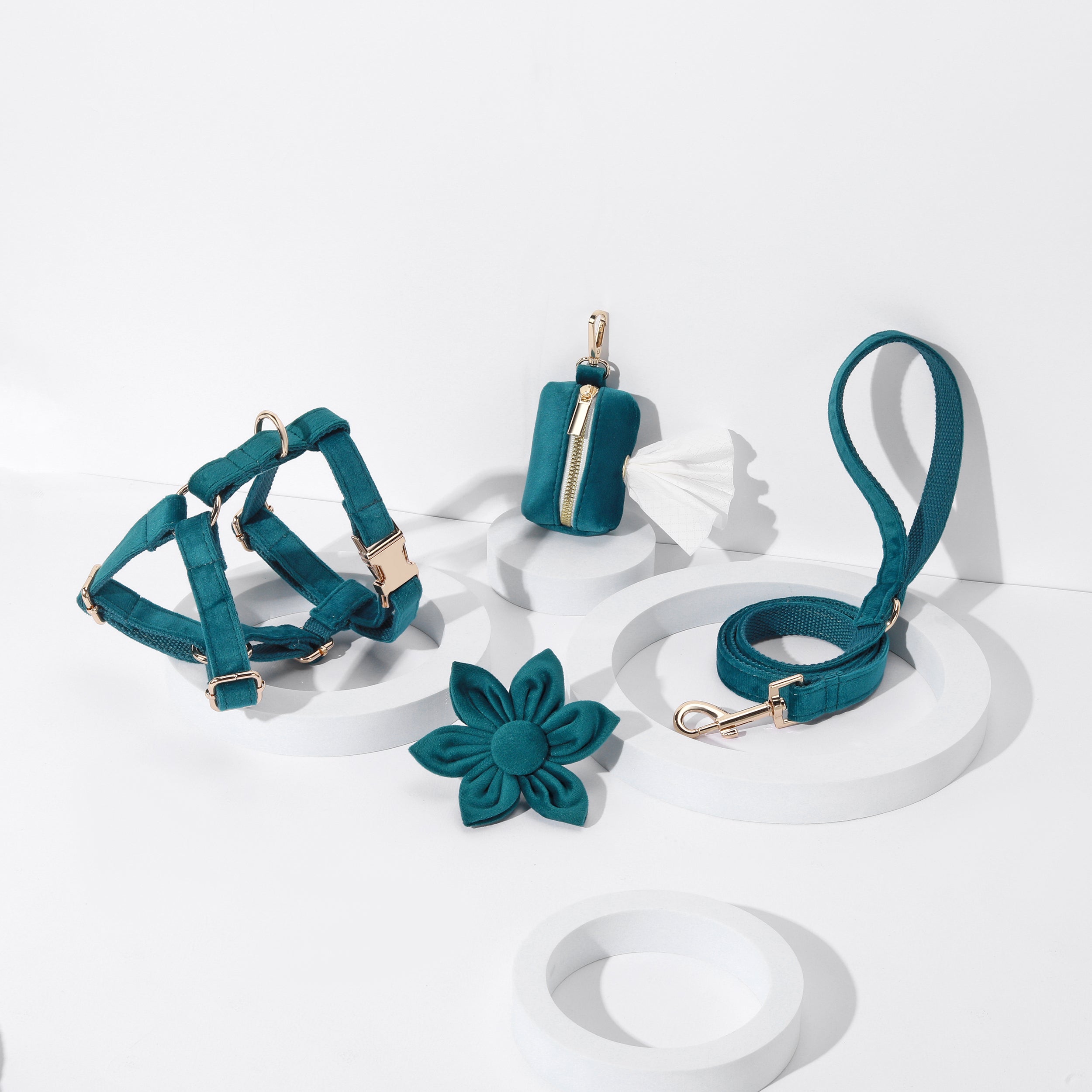 Pawsome Pets New York ENSEMBLE FLORAL STEP IN - BLEU PAON (4 pièces) — Colliers, laisses et harnais — photo 2