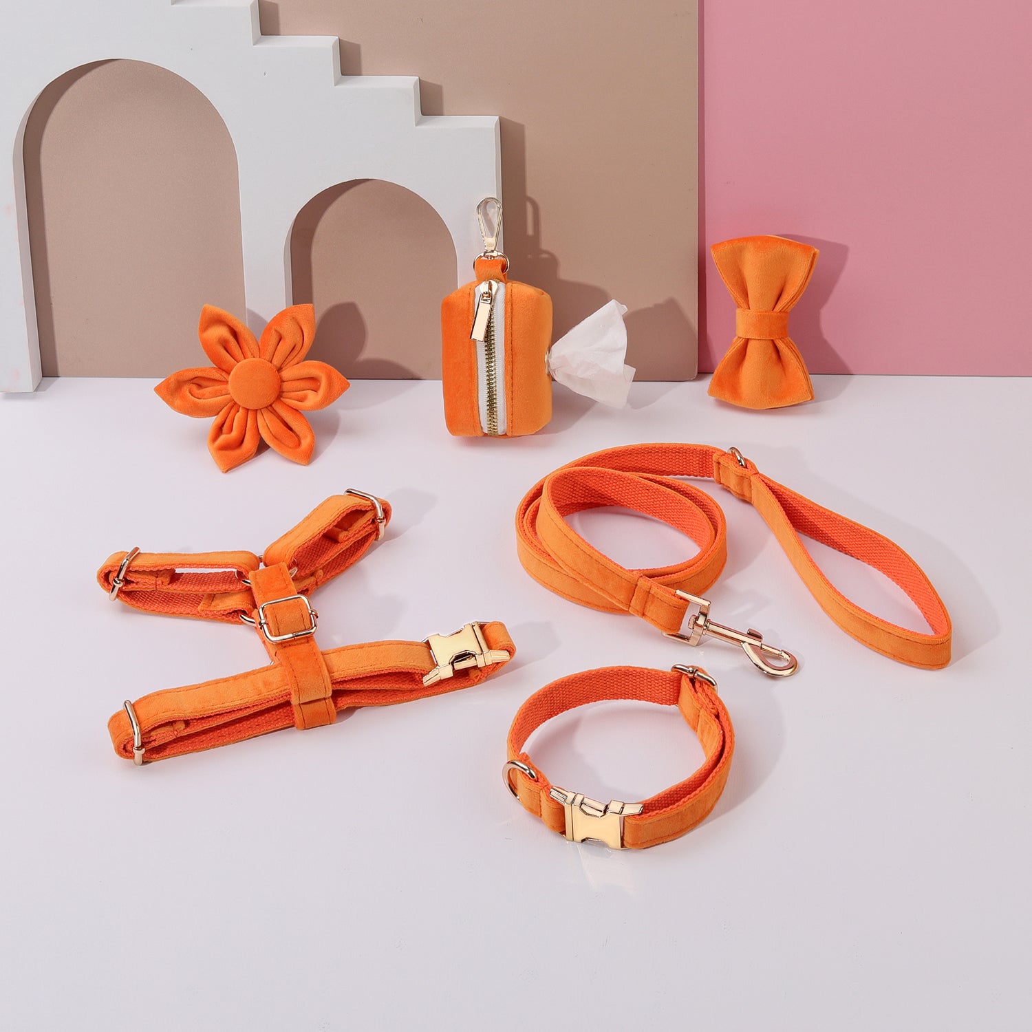 Pawsome Pets New York STEP IN FLORAL BUNDLE - ORANGE (6 pieces) — Obroże, smycze i szelki — photo 2