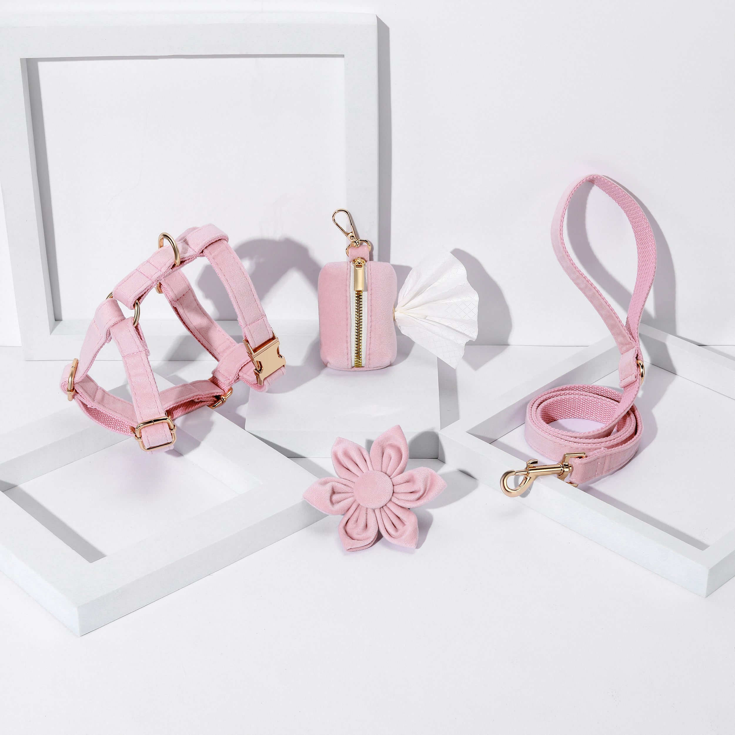 Pawsome Pets New York STEP IN FLORAL BUNDLE - LIGHT PINK (4 pieces) — Obroże, smycze i szelki — photo 2