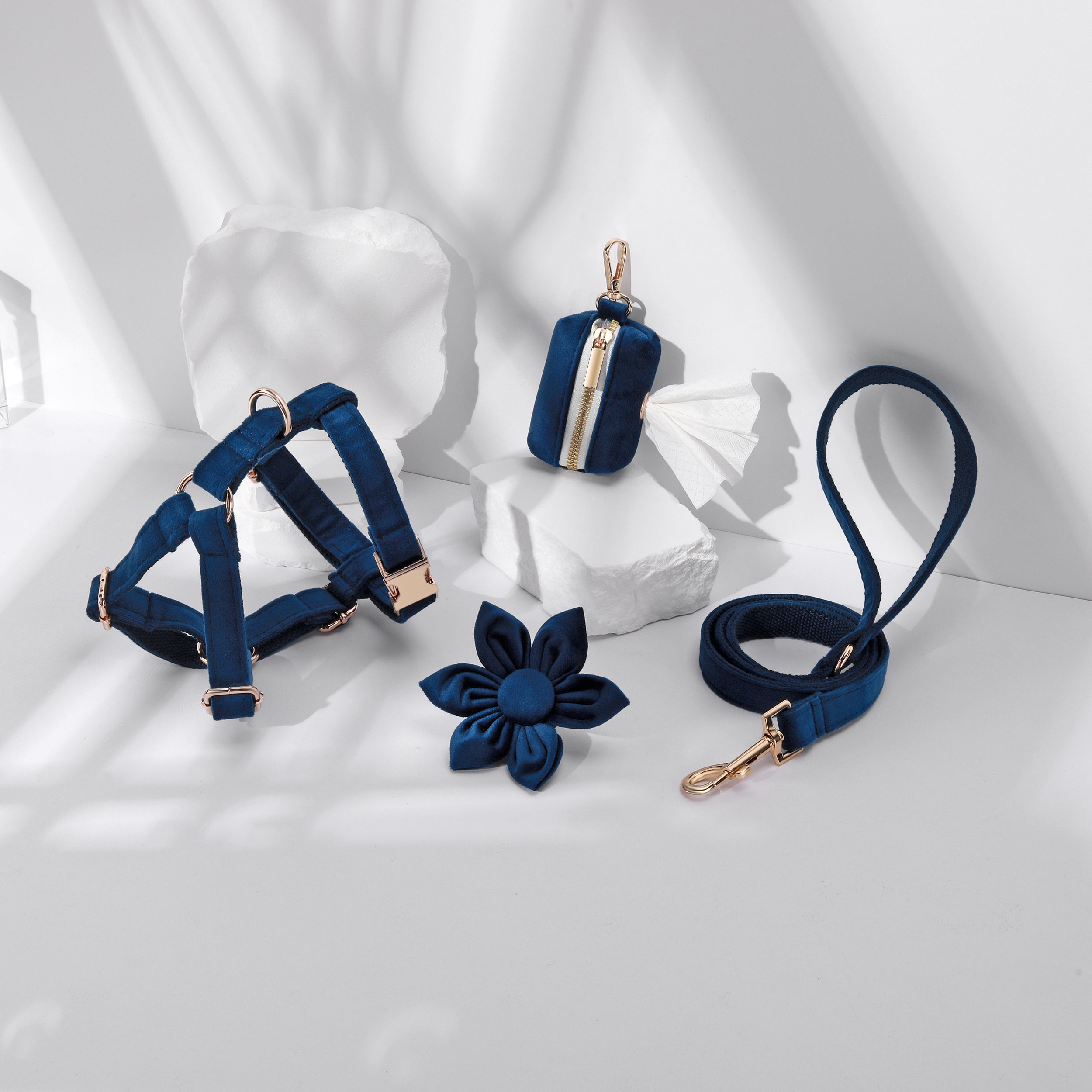 Pawsome Pets New York ENSEMBLE FLORAL STEP IN - BLEU MARIN (4 pièces) — Colliers, laisses et harnais — photo 2