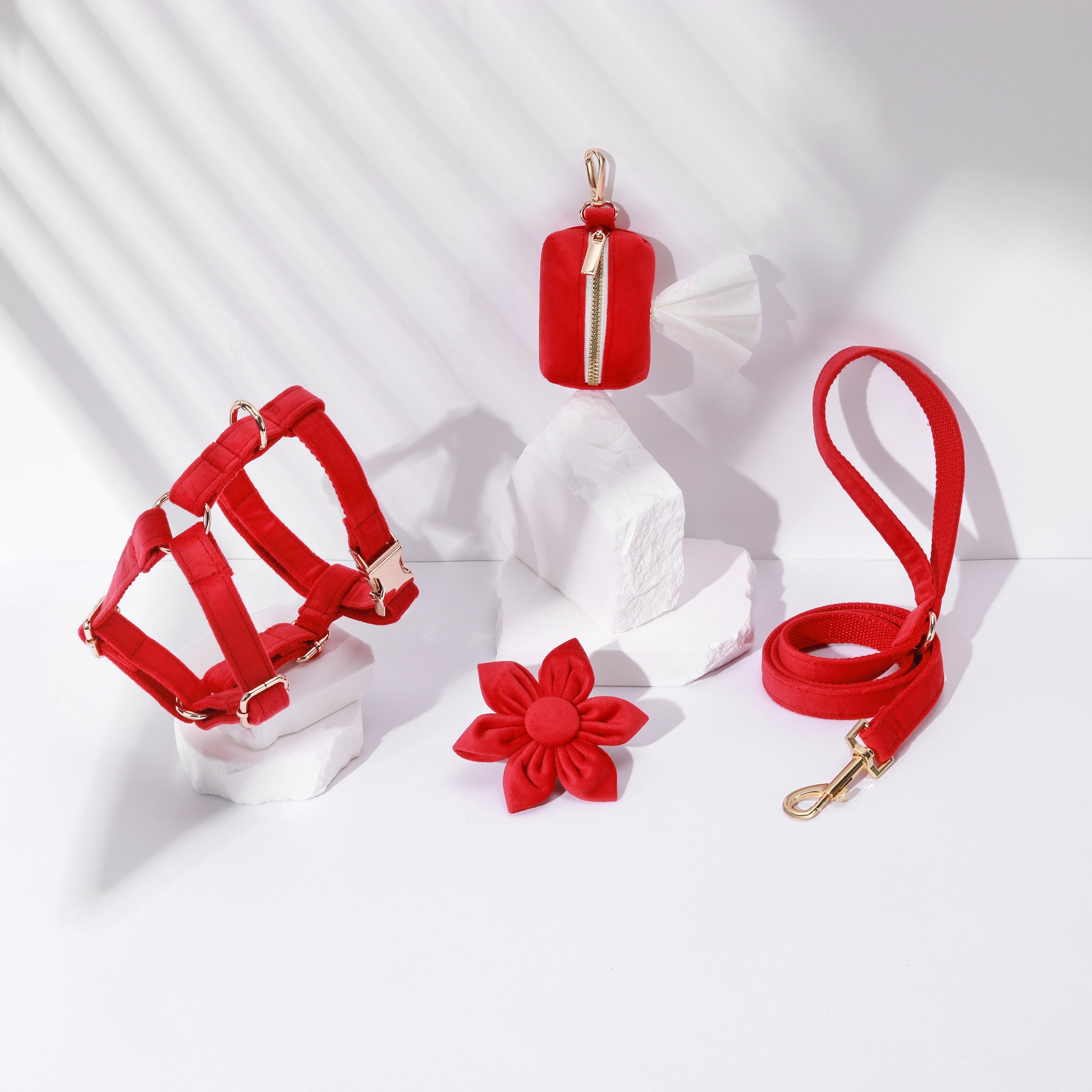 Pawsome Pets New York STEP IN FLORAL BUNDLE - RED(4 pieces) — Obroże, smycze i szelki — photo 2