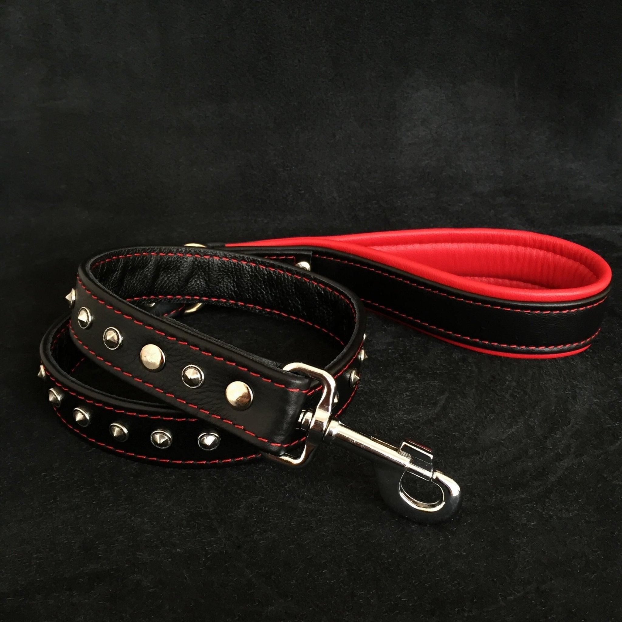 Bestia Laisse en cuir noir doux ornée de clous — Colliers, laisses et harnais — photo 2
