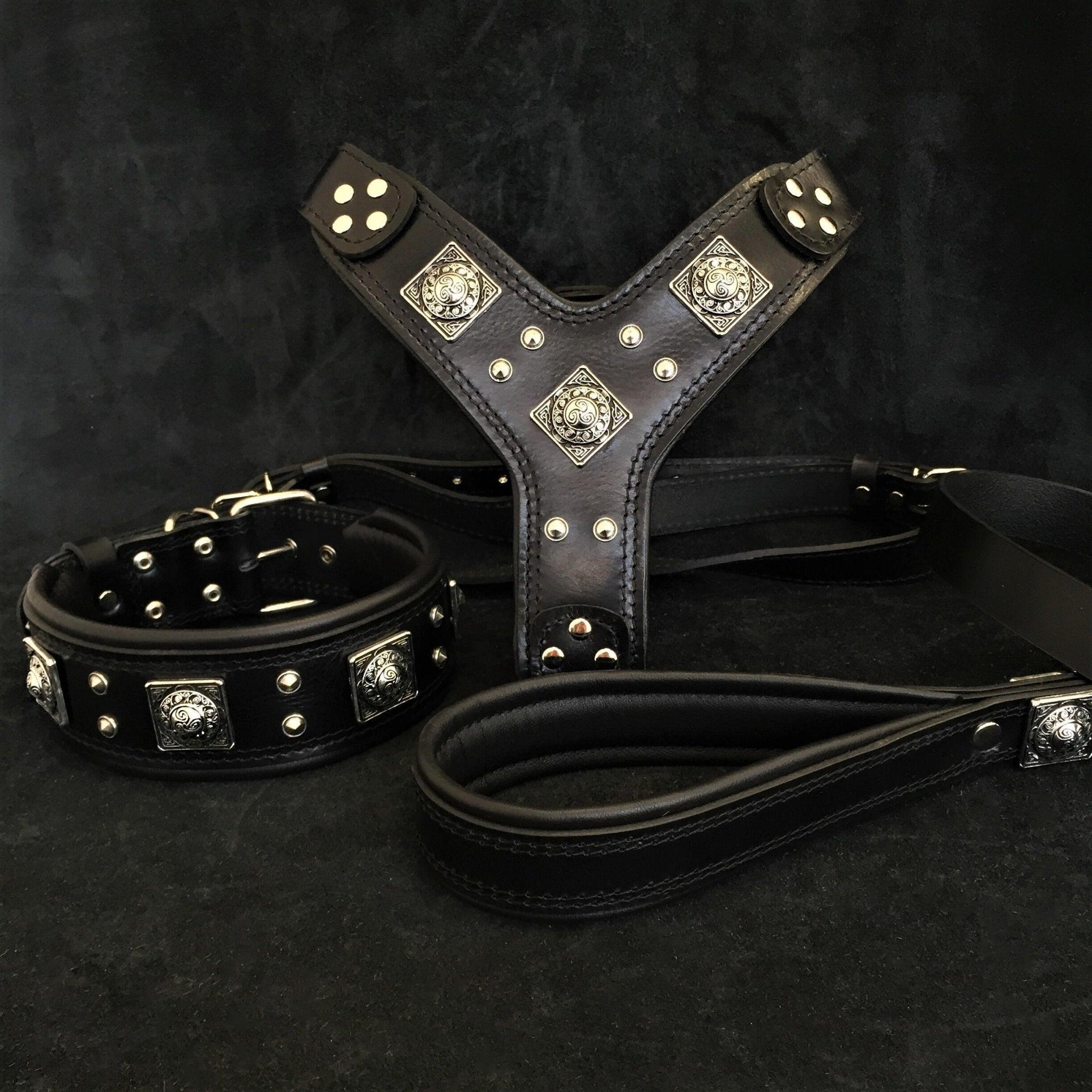 Bestia "EROS" BIG dog SET- Harnais - collier - laisse. Tout noir — photo 2