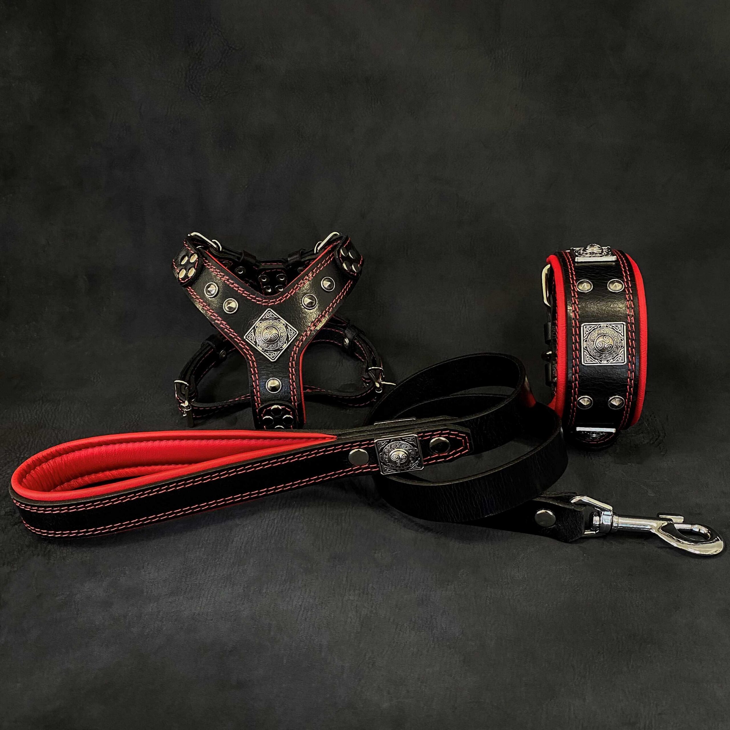 Bestia "EROS" SET pour chien petite à moyenne taille - Harnais - collier - laisse Black&Red — photo 2