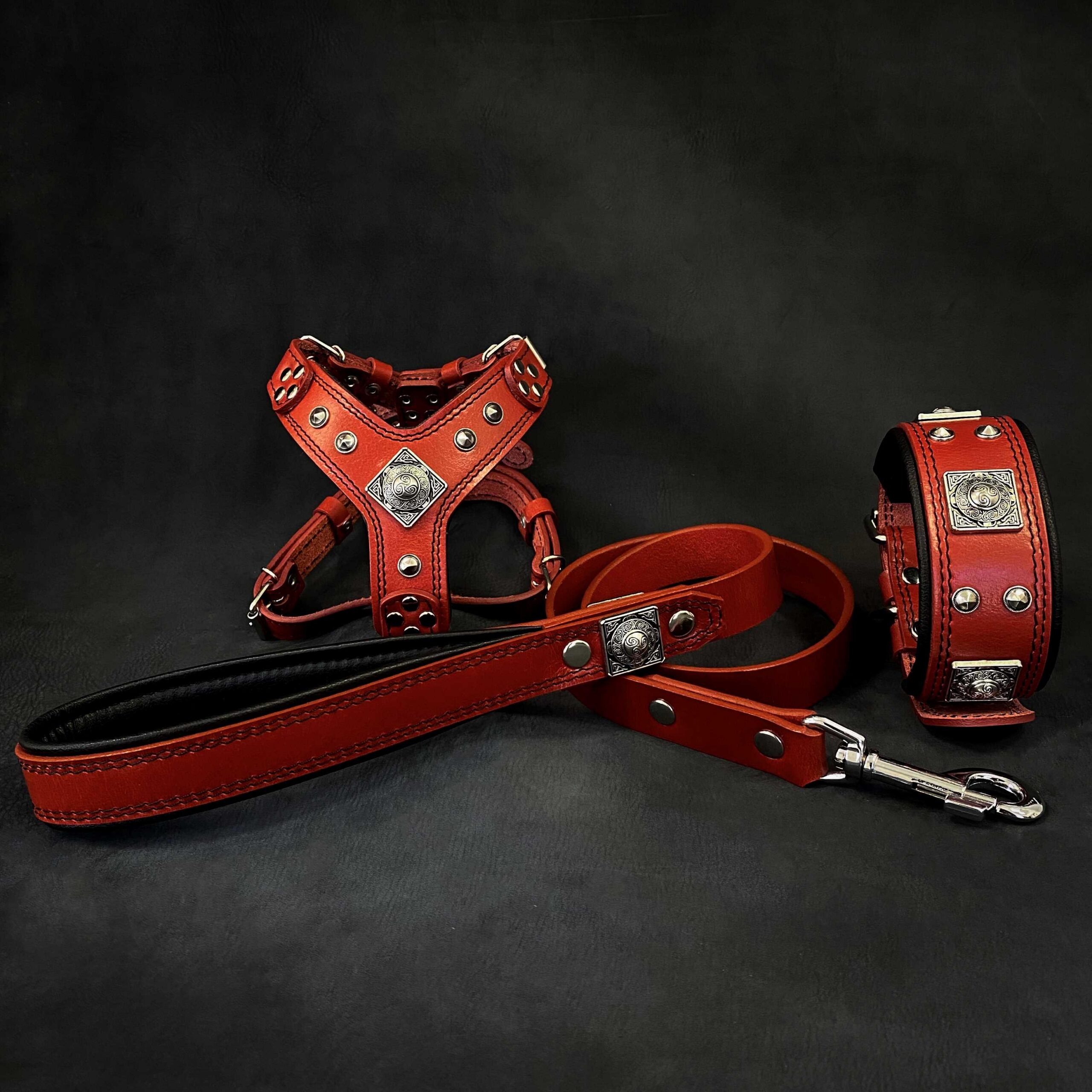 Bestia "EROS" SET pour chien de petite à moyenne taille - Harnais - collier - laisse. Rouge — photo 2