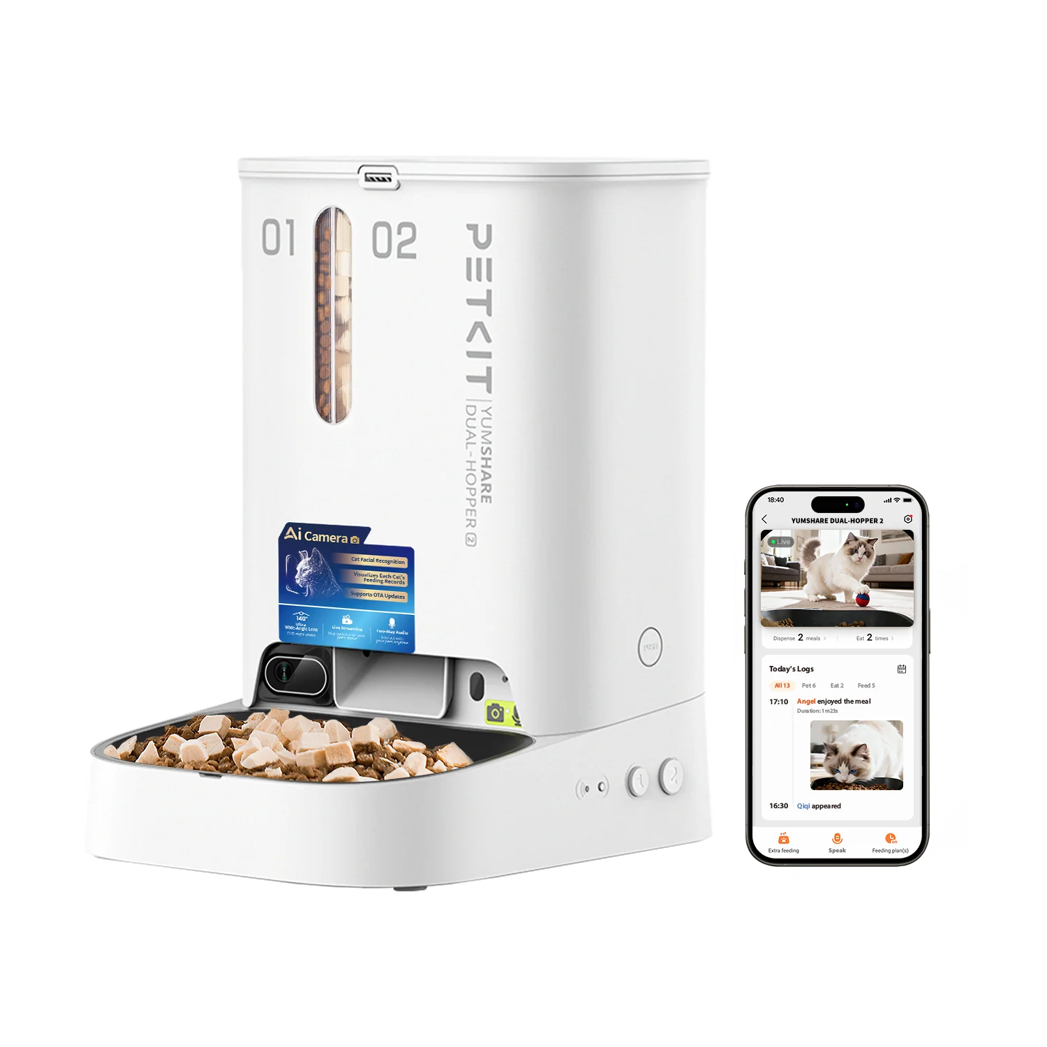 Petkit Europe Distributeur de nourriture automatique YumShare Dual-hopper 2 avec caméra — Gamelles, distributeurs et fontaines — photo 2