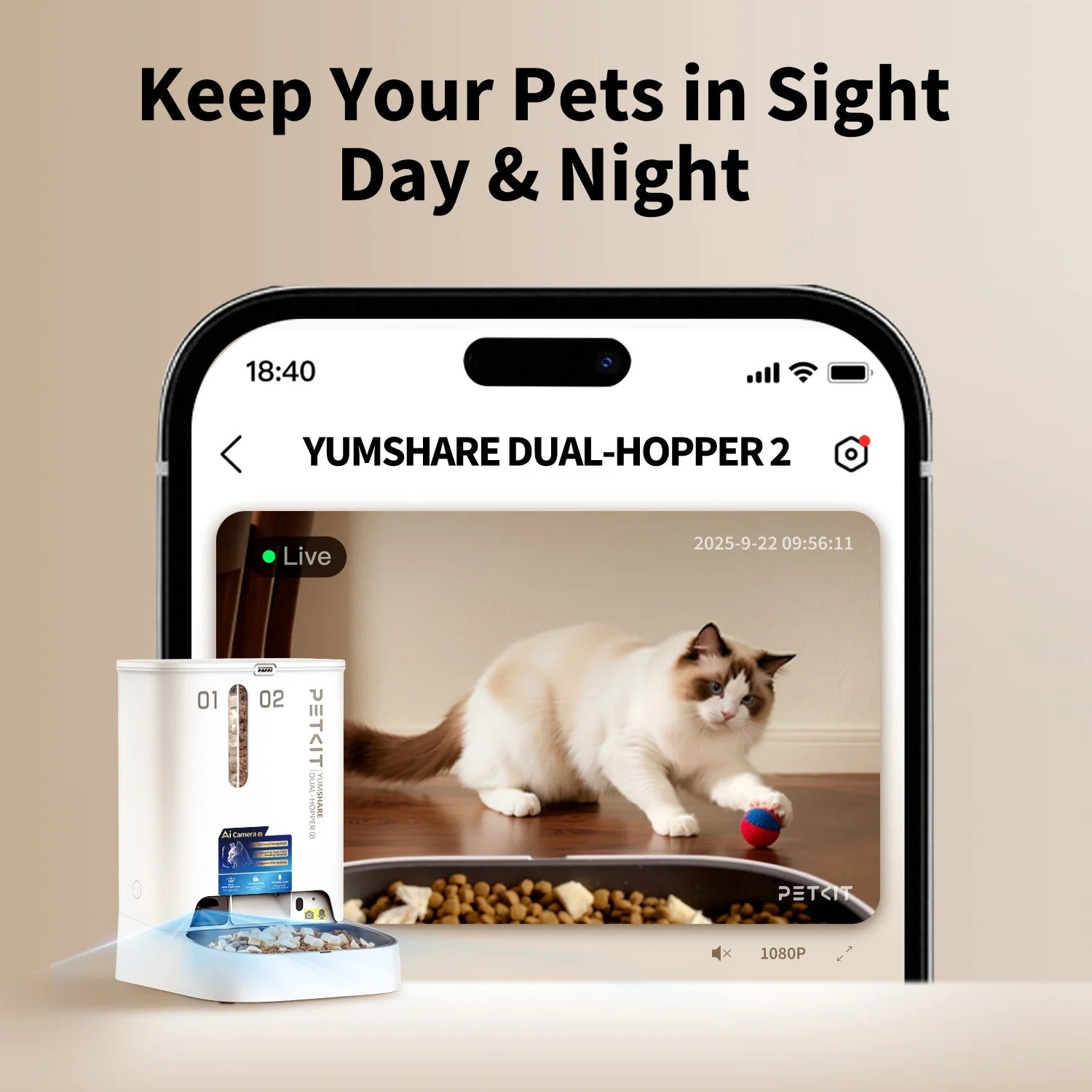 Petkit Europe Distributeur de nourriture automatique YumShare Dual-hopper 2 avec caméra — Gamelles, distributeurs et fontaines — photo 3