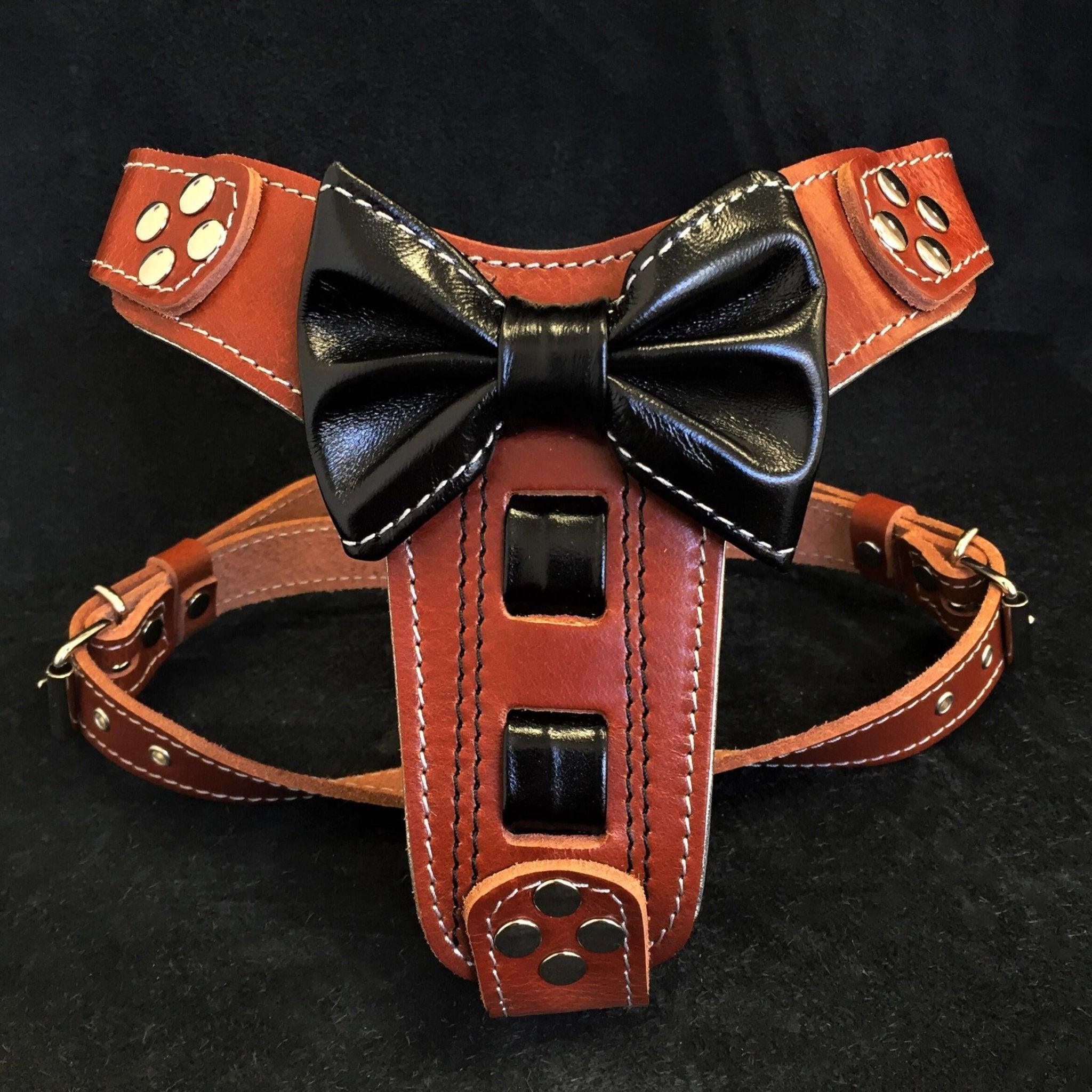 Bestia Szelki skórzane "Bowtie" brązowe rozmiar mały do średniego — Obroże, smycze i szelki — photo 2