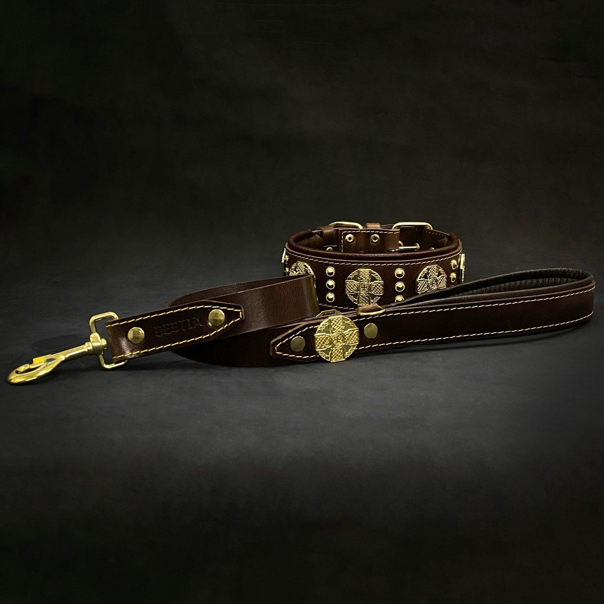 Bestia Le collier "Maximus" de 2,5 pouces de large marron &amp; doré — photo 3