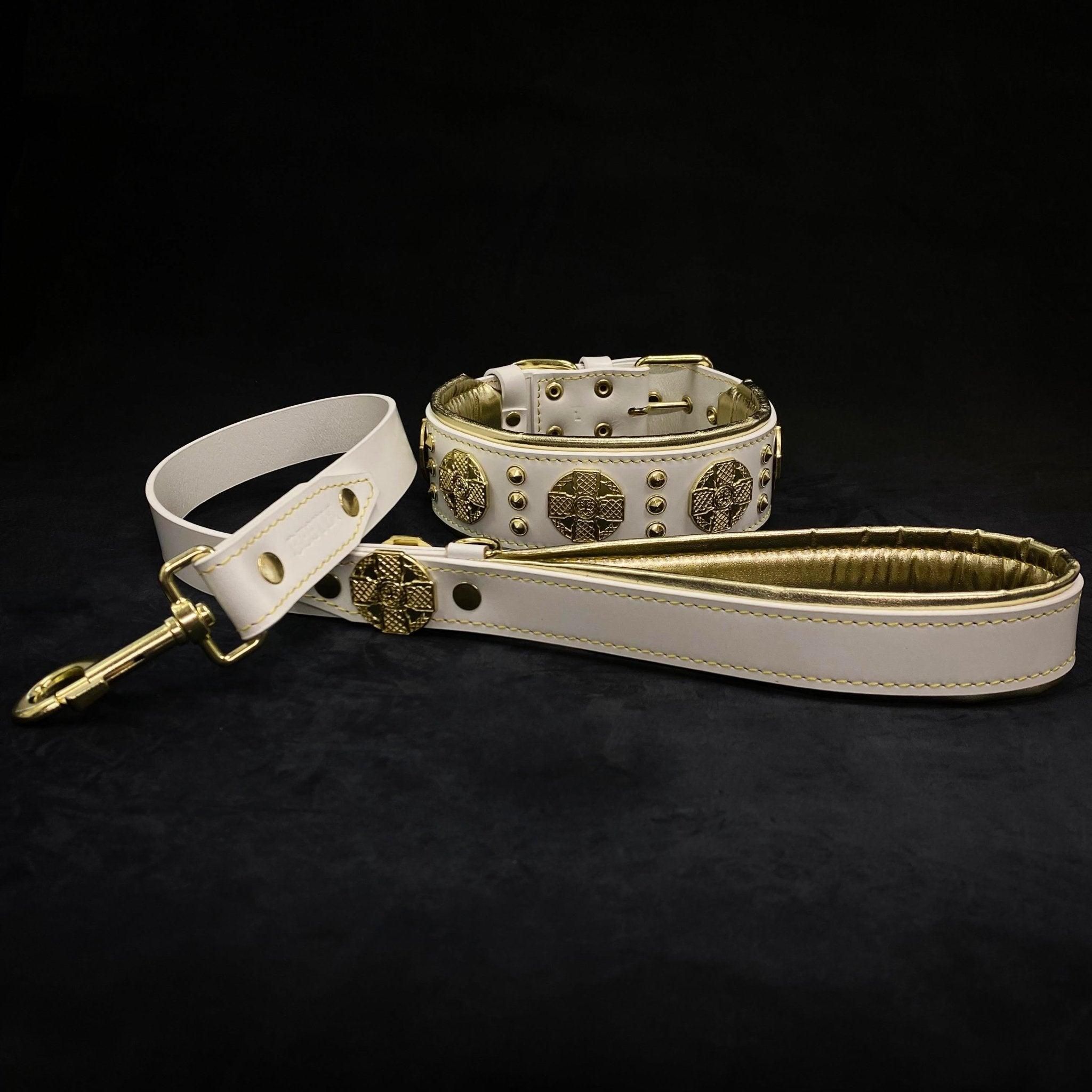 Bestia Le collier « Maximus » 2,5 pouces de large blanc & or — photo 3