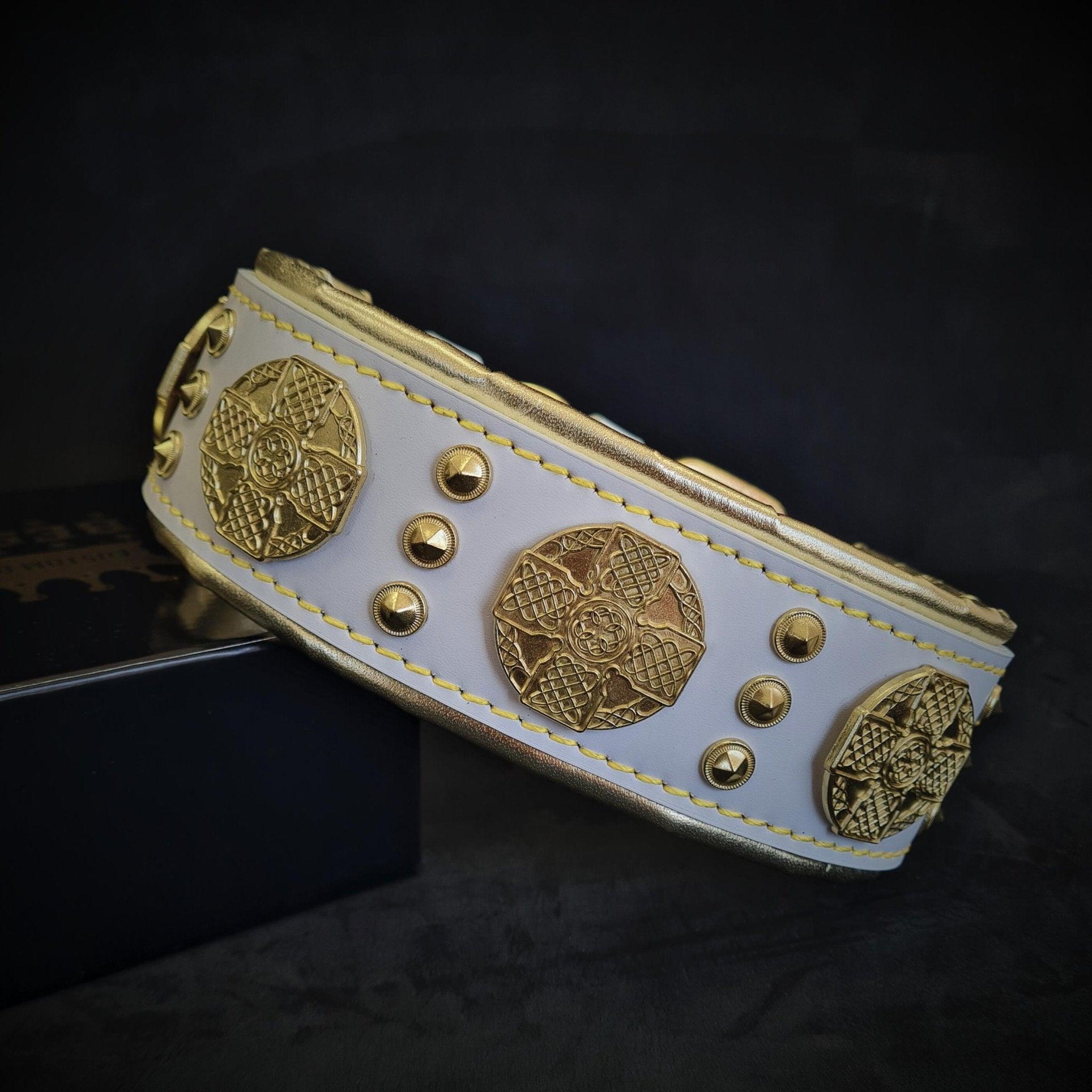 Bestia Le collier « Maximus » 2,5 pouces de large blanc & or — photo 2